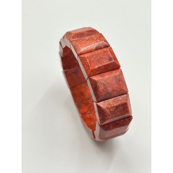 Vintage Apple Coral Sponge Coral Stretch Elastic Bracelet Red Beaded Stretchable - Picture 6 of 8